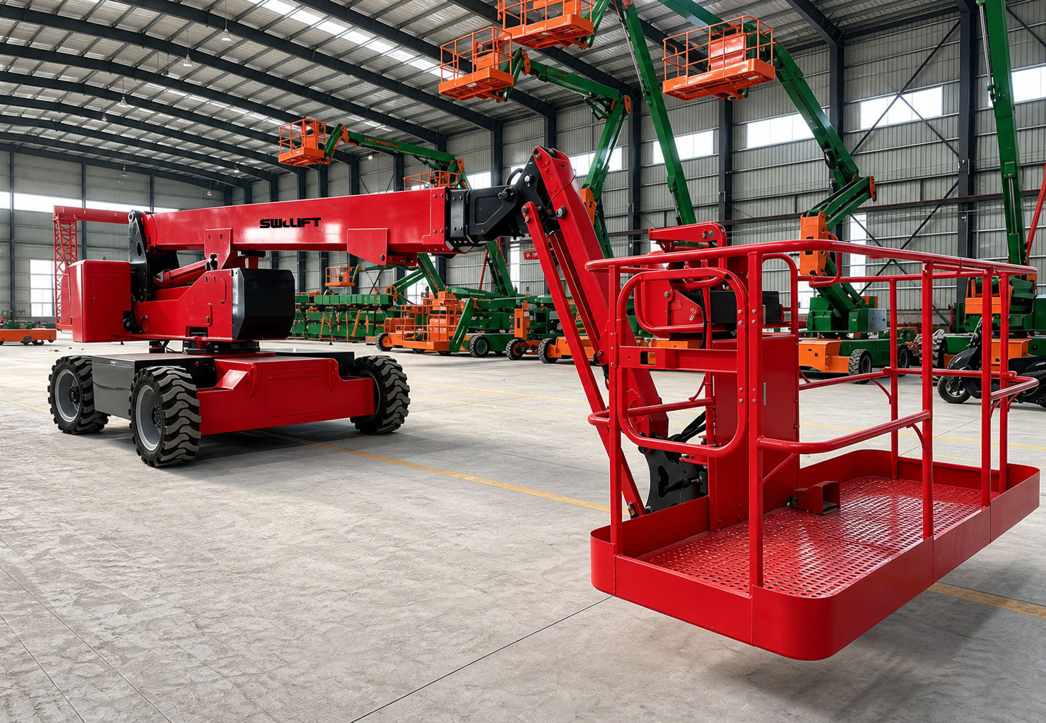 Red Electric Straight Boom Man Lift